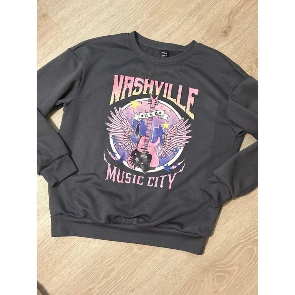 Shein Gray Nashville USA Pink and Purple Graphic Sweatshirt Sz Small